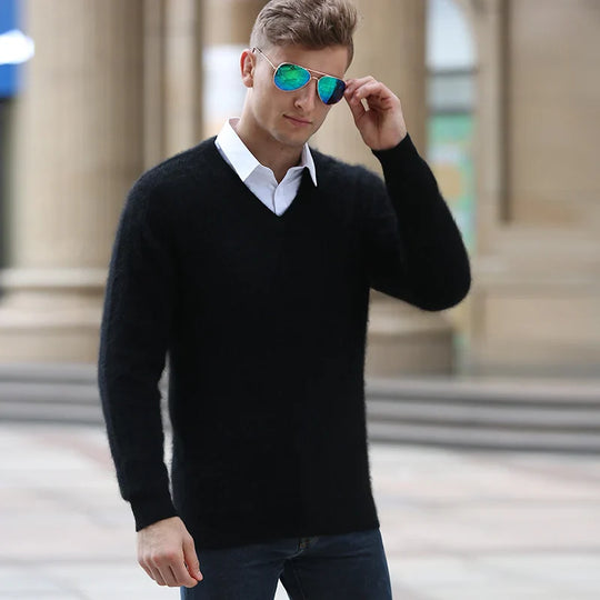 Elliot Men’s Wool Sweater – V-Neck Long Sleeve