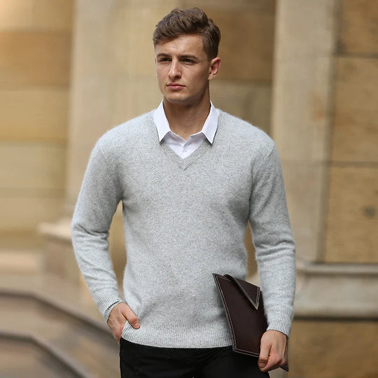 Elliot Men’s Wool Sweater – V-Neck Long Sleeve