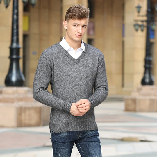 Elliot Men’s Wool Sweater – V-Neck Long Sleeve