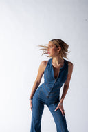 Denim Jumpsuit - Heart-Shaped Back Cutout