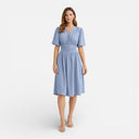 Women’s Pastel V-Neck Midi Dress Fitted Waist Elegant