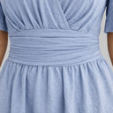 Women’s Pastel V-Neck Midi Dress Fitted Waist Elegant
