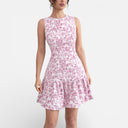 Damen Pastellfarbenes Blumenkleid Ärmellos Gestuft Frühling