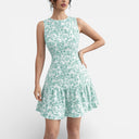 Damen Pastellfarbenes Blumenkleid Ärmellos Gestuft Frühling