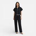 Women’s Two Piece Outfit Set Wide Leg Pants Zip Top Summer