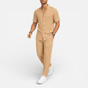 Men’s Summer Outfit Short Sleeve Shirt and Pants Set Lightweight