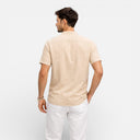 Heren linnen-katoen mengsel Henley overhemd korte mouw informeel zomer