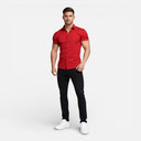 Heren Slim Fit Korte Mouw Overhemd Stretch Katoen Zomer Overhemd