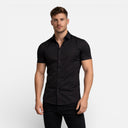 Heren Slim Fit Korte Mouw Overhemd Stretch Katoen Zomer Overhemd