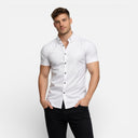 Heren Slim Fit Korte Mouw Overhemd Stretch Katoen Zomer Overhemd