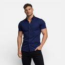 Heren Slim Fit Korte Mouw Overhemd Stretch Katoen Zomer Overhemd