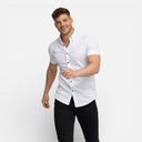 Heren Slim Fit Korte Mouw Overhemd Stretch Katoen Zomer Overhemd