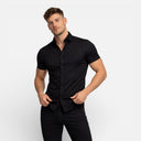 Heren Slim Fit Korte Mouw Overhemd Stretch Katoen Zomer Overhemd
