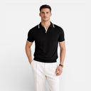 Men’s Slim Fit Polo Shirt Contrast Collar Lightweight Knit