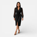 Milena – Elegant Black Midi Dress with Lace Sleeves