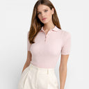 Women’s Ribbed Knit Polo Shirt Slim Fit Short Sleeve Summer Top