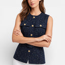 Women’s Tweed Waistcoat Belted Sleeveless Button Front Vest