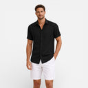 Men’s Linen Cotton Blend Button Up Shirt Breathable Summer Fit