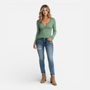 Dames Top met Lange Mouwen Slim Fit Geribd Rekbaar Met Split Hals