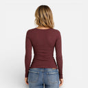 Dames Top met Lange Mouwen Slim Fit Geribd Rekbaar Met Split Hals