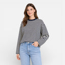 Dames Katoenen Gestreept T-shirt met Lange Mouwen Oversized Casual