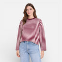 Dames Katoenen Gestreept T-shirt met Lange Mouwen Oversized Casual