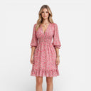 Women’s Summer Floral Dress Smocked Waist V-Neck Midi