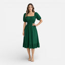 Women’s Square Neck Midi Dress Smocked Waist A-Line Summer