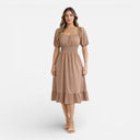 Women’s Square Neck Midi Dress Smocked Waist A-Line Summer