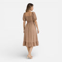 Women’s Square Neck Midi Dress Smocked Waist A-Line Summer