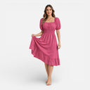 Women’s Square Neck Midi Dress Smocked Waist A-Line Summer