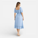 Women’s Square Neck Midi Dress Smocked Waist A-Line Summer