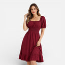 Women’s Square Neck Midi Dress Smocked Waist A-Line Summer