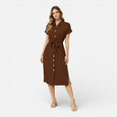 Women’s Midi Shirt Dress Lightweight Breathable Tie Waist