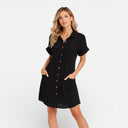 Women’s Linen Cotton Blend Shirt Dress Button Front Casual Summer Dress