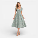 Women’s Floral Midi Dress Smocked Waist Puff Sleeve Summer