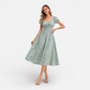 Women’s Floral Midi Dress Smocked Waist Puff Sleeve Summer