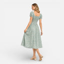 Women’s Floral Midi Dress Smocked Waist Puff Sleeve Summer