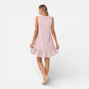 Dames lichte zomerjurk zonder mouwen met ruches aan de zoom en A-lijn model