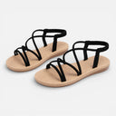 Dames Gestrikte Platte Sandalen Open Teen Comfortabel Voor Wandelen
