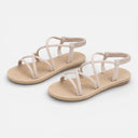 Dames Gestrikte Platte Sandalen Open Teen Comfortabel Voor Wandelen