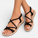 Dames Gestrikte Platte Sandalen Open Teen Comfortabel Voor Wandelen