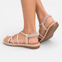 Dames Gestrikte Platte Sandalen Open Teen Comfortabel Voor Wandelen