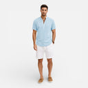 Men’s Linen Cotton Henley Shirt – Relaxed Fit Short Sleeve