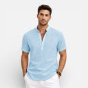 Men’s Linen Cotton Henley Shirt – Relaxed Fit Short Sleeve