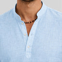 Men’s Linen Cotton Henley Shirt – Relaxed Fit Short Sleeve