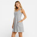 Damen gestreiftes Baumwoll-Sommerkleid – A-Linie knielang mit Taschen