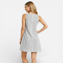 Damen gestreiftes Baumwoll-Sommerkleid – A-Linie knielang mit Taschen