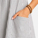 Damen gestreiftes Baumwoll-Sommerkleid – A-Linie knielang mit Taschen