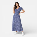 Damen Midikleid mit Blumenmuster und V-Ausschnitt – Sommerkleid für Hochzeitsgäste